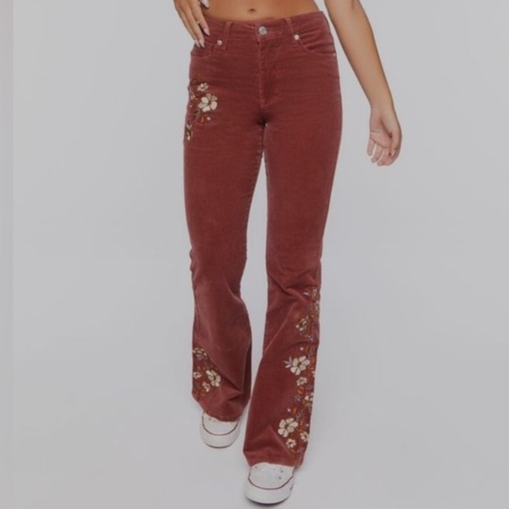 Forever 21 Floral Embroidered Jeans
